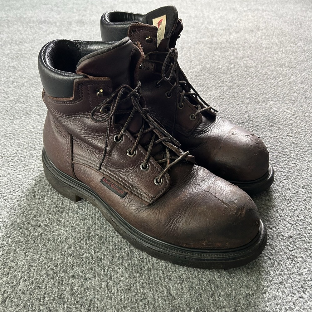 Red Wing Boots Men 10D Brown Leather Super Sole Safety Toe Work EH 2406 USA Made